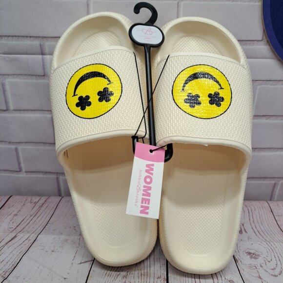 Bobbie Brooks Shoes - Bobbie Brooks Women's Slides Sandals 9/10, Yellow Smiley Faces, New